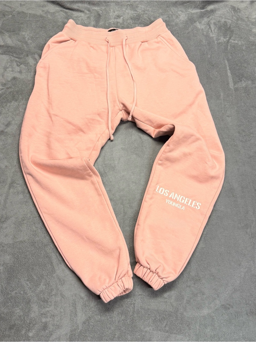 YoungLA Model 226 Soft Pink Joggers with 'Los Angeles' Print